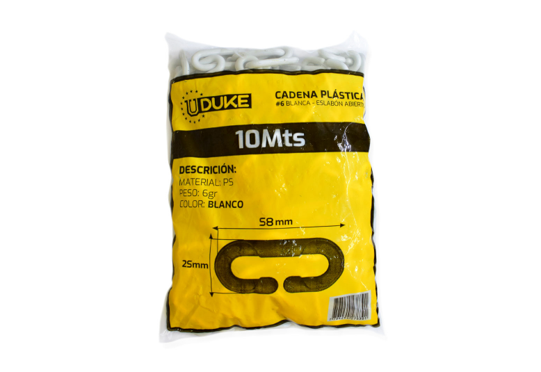 CADENA PLASTICA  6 BLANCA ESLABON ABIERTO X 10 MTS UDUKE