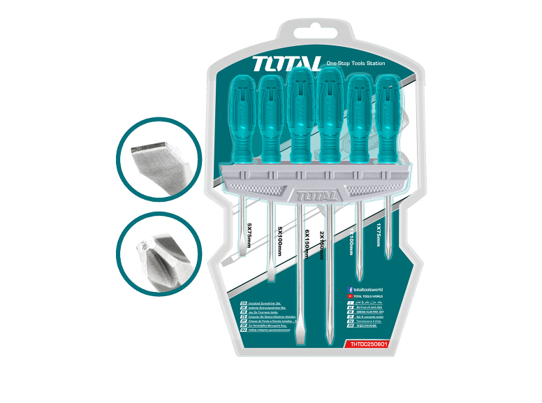DESTORNILLADOR CROMO VANADIUM JUEGO X 6 PZS MANGO ERGONOMICO TOTAL (THTDC250601)