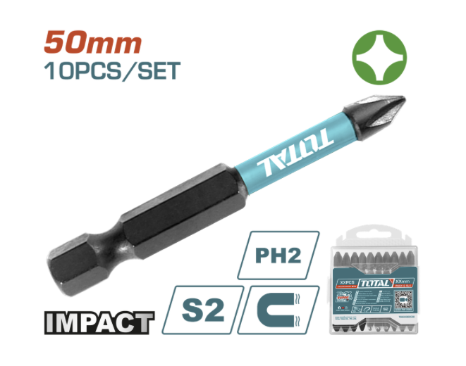 PUNTAS TALADRO INMANTADAS DE IMPACTO (+) X 10 PZS INDUSTRIAL TOTAL (TACIM16PH223)