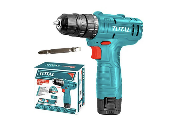TALADRO INALAMBRICO 3/8 (10MM) 12V TOTAL INCLUYE 1 BATERIA DE 1.5AH NO INCLUYE CARGADOR(TDLI12428)