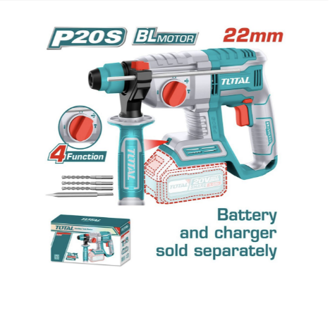 TALADRO ROTOMARTILLO INALAMBRICO SDS PLUS 20V 2.0 JOULES INDUSTRIAL INCLUYE 3 BROCAS Y 1 CINCEL + 2 BATERIAS Y CARGADOR (TRHLI20208)