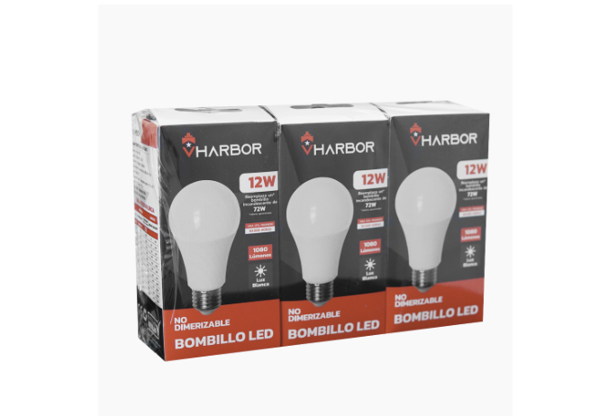 COMBO BOMBILLO LED 12W X 3 VHARBOR LUZ DIA E27 (6500K)(A60 )(HT2235)