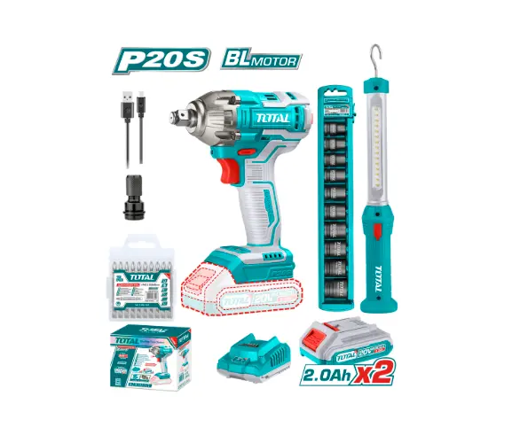 PISTOLA IMPACTO INALAMBRICA 1/2 20V 300 NM INCLUYE 2 BATERIAS 1 CARGADOR 1 LAMPARA DE TRABAJO 1 ADAPTADOR Y 10 PUNTAS TALADRO TOTAL (UTOSLI231004)