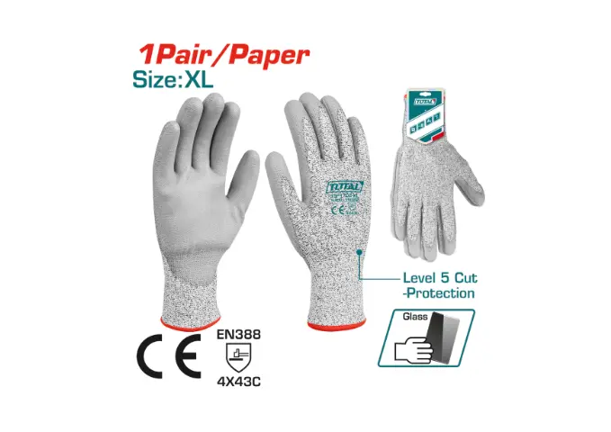 GUANTE POLYESTER XL ANTICORTE CON RECUBRIMIENTO DE PU INDUSTRIAL SUPER TOTAL (TSP1702-XL) 