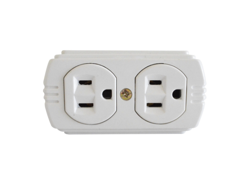 [6708] TOMA DOBLE T/L SOBREPONER CON P-TIERRA  BLANCO UDUKE (RETIE-FL)(HT20378)
