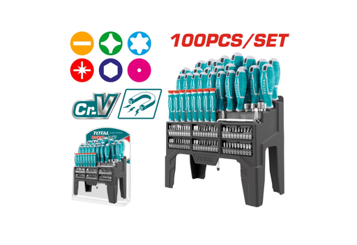 [15421] DESTORNILLADOR CROMO VANADIUM JUEGO X 100 PZS TOTAL (THT2506100)
