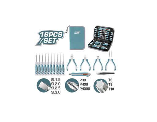 [15675] KIT DE HERRAMINETAS X 16 PZS (INCLUYE 10 DESTORNILLADORES RELOJEROS) TOTAL (TKTTSK0162)