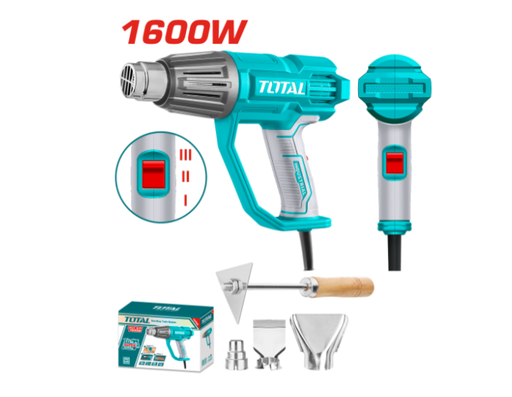 [19305] PISTOLA CALOR 1600W  INCLUYE 3 BOQUILLAS Y 1 RASCADOR  INDUSTRIAL TOTAL (UTB16078)