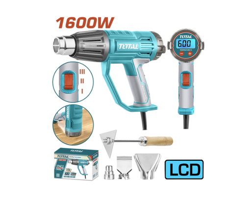 [19306] PISTOLA CALOR CON TEMPERATURA AJUSTABLE 1600W  INCLUYE 3 BOQUILLAS Y 1 RASCADOR  INDUSTRIAL TOTAL (UTB16056)