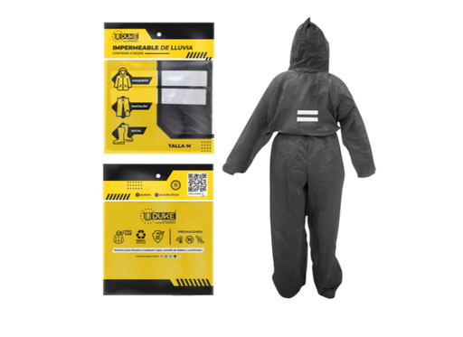 [11916S] IMPERMEABLE PARA MOTO PLASTICO COMPLETO REFLECTIVO CON SOLAPA TALLA M