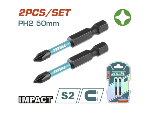 [20585] PUNTAS TALADRO INDUSTRIAL DOBLE PUNTA IMANTADA 50MM (+) (+) JUEGO X 2 PZS SUPER TOTAL (TACIM71PH250)