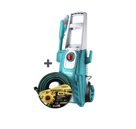 [KIT284] COMBO HIDROLAVADORA 1800W 2200PSI INDUSTRIAL 120V TOTAL (UTGT11356) + MANGUERA DE JARDIN UDUKE USO DOMESTICO X 15 METROS (SUAN)