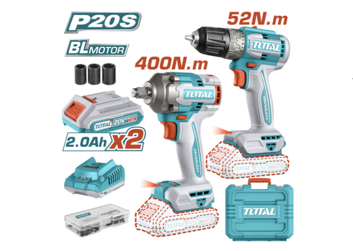[20936] COMBO INALAMBRICO TALADRO 3/8" 52 N.M + LLAVE DE IMPACTO 1/2" 20V 400 N.M INCLUYE 2 BATERIA, 1 CARGADOR Y ACCESORIOS TOTAL (UTCKLI20271)