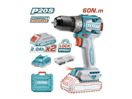 [20001] TALADRO ATORNILLADOR INALAMBRICO 1/2 20V INCLUYE 2 BATERIA DE 2.0AH, CARGADOR,47 ACCESORIOS TOTAL (UTDLI20602)
