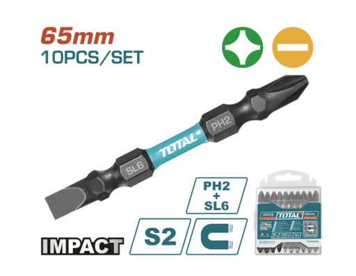 [20945] PUNTAS TALADRO INDUSTRIAL DOBLE PUNTA IMANTADA 65MM (+) (-) JUEGO X 10 PZS INDUSTRIAL SUPER TOTAL (TACIM16HL133)