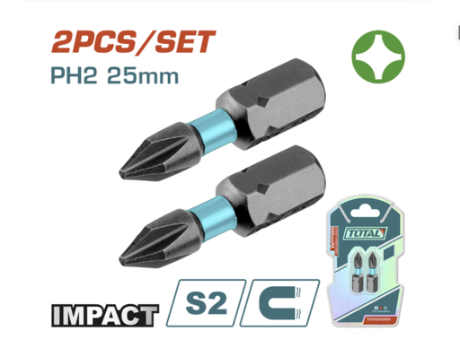 [20943] PUNTAS TALADRO INMANTADAS DE IMPACTO (+) 25MM X 2 PZS INDUSTRIAL TOTAL (TACIM71PH225)