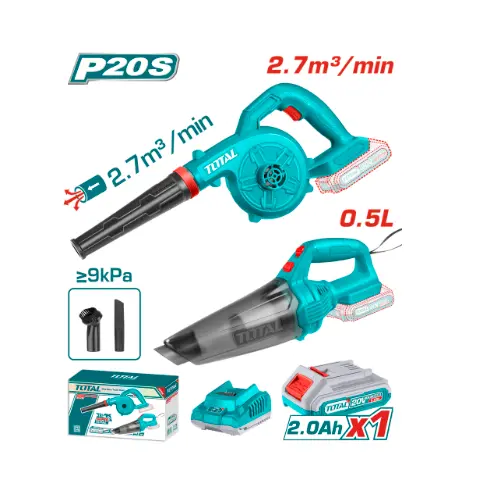 [21514] COMBO INALAMBRICO 20V SOPLADORA INALAMBRICA + ASPIRADORA DE MANO 0,5L INCLUYE 1 BATERIA 2.0AH SUPER TOTAL (UTOSLI240998)