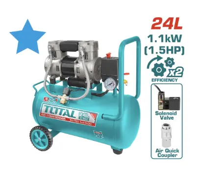 [21586] COMPRESOR AIRE HORIZONTAL 24L 1.5HP 116PSI 110-120V 1100W 60HZ SUPER TOTAL (UTCS1110242)