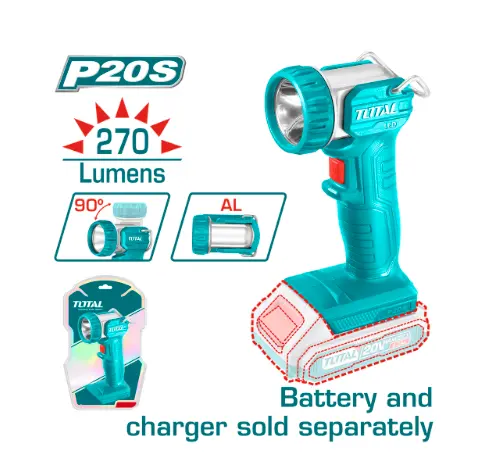 [21207] LINTERNA INALAMBRICA 270 LUMENES 20V INDUSTRIAL BATERIA Y CARGADOR INCLUIDO SUPER TOTAL (TWLI2038)