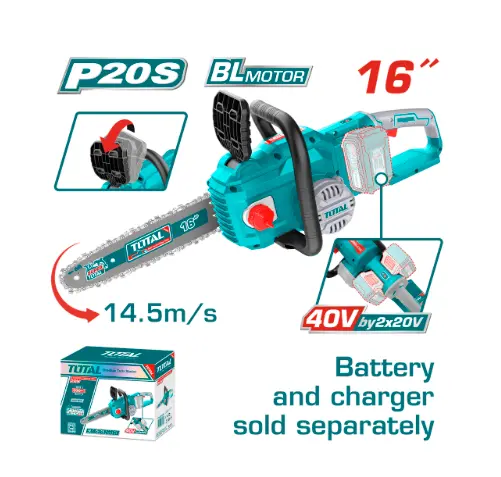 [21487] MOTOSIERRA INALAMBRICA 16" 20V L + 2 BATERIAS Y CARGADO INCLUIDO INDUSTRIAL SUPER TOTAL (TGSLI40168) 