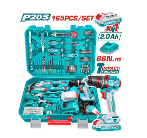[21245] TALADRO INALAMBRICO 1/2 20V 66NM + BATERIA 20V + KIT DE HERRAMIENTAS 165 PZS TOTAL (UTHKTHP11652)