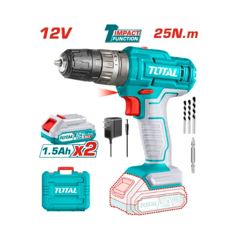 [20850] TALADRO DE IMPACTO INALAMBRICO 3/8" 12V INCLUYE 2 BATERIAS, 1 CARGADOR, 3 BROCAS Y 1 PUNTA TALADRO (+)(-) SUPER TOTAL (UTIDLI1228) 