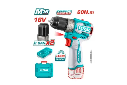 [21497] TALADRO INALAMBRICO 1/2 16V 60NM INCLUYE 2 BATERIAS 2,0AH Y CARGODOR INDUSTRIAL SUPER TOTAL (UTDLI16682)