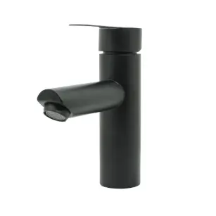 [19903] LLAVE LAVAMANOS MONOCONTROL ACERO INOXIDABLE REDONDA NEGRA BAJA 18CM UDUKE (HT2034)