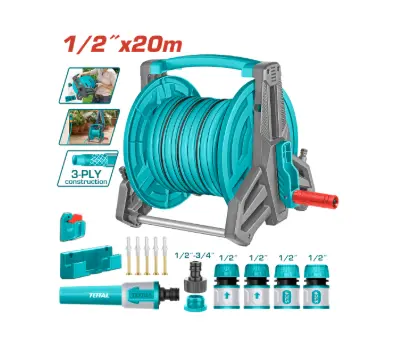 [22231] MANGUERA DE JARDIN 20 MTS CON CARRETE INCLUYE ACCESORIOS TOTAL (THHR20124)